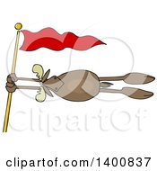 Poster, Art Print Of Moose Holding Onto A Red Flag Post In A Wind Storm