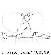 Clipart Of A Cartoon Black And White Lineart Moose Doing The Splits With A Painful Expression Royalty Free Vector Illustration