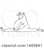 Clipart Of A Cartoon Black And White Lineart Man Doing The Splits With A Painful Expression Royalty Free Vector Illustration