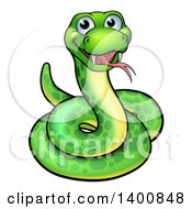 Poster, Art Print Of Cartoon Happy Green Coiled Snake