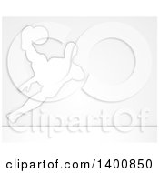 Poster, Art Print Of White Silhouetted Male Soccer Player Diving To Kick A Ball Over Gray