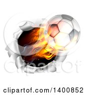 Poster, Art Print Of 3d Flying Flaming Soccer Ball Breaking Through A Wall