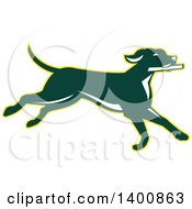Retro Green Pointer Dog Running
