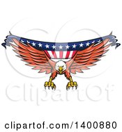 Poster, Art Print Of Retro Bald Eagle Swooping With An American Flag Banner