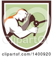 Retro Muscular Man Opening A Safe In A Brown White And Green Shield