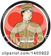 Poster, Art Print Of Retro Cartoon World War One British Officer Soldier In A Black White And Red Circle