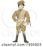 Poster, Art Print Of Retro Cartoon World War One British Officer Soldier Holding A Sword