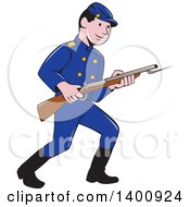 Retro Cartoon American Civil War Union Army Soldier Holding A Rifle With Bayonet