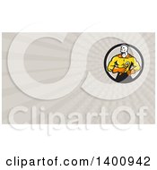 Clipart Of A Retro Muscular Super Hero Plumber Holding A Monkey Wrench And Rays Background Or Business Card Design Royalty Free Illustration