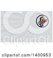 Clipart Of A Cartoon Muscular Horse Man Plumber With Folded Arms Holding A Monkey Wrench And Gray Rays Background Or Business Card Design Royalty Free Illustration