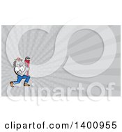 Poster, Art Print Of Cartoon Muscular Horse Man Plumber Holding A Monkey Wrench And Gray Rays Background Or Business Card Design