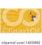 Clipart Of A Retro Whitetail Deer Buck Head And Yellow Rays Background Or Business Card Design Royalty Free Illustration