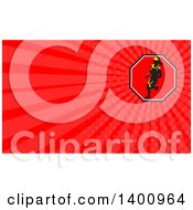 Clipart Of A Retro Female Marathon Runner And Red Rays Background Or Business Card Design Royalty Free Illustration