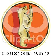 Clipart Of A Retro Grizzly Bear Standing Upright In A Circle Royalty Free Vector Illustration