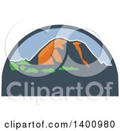 Poster, Art Print Of Retro Landscape Of Mountains In A Half Circle