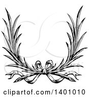 Clipart Of A Black And White Vintage Wreath With A Bow Royalty Free Vector Illustration