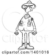 Cartoon Black And White Lineart Moose Ranger In Uniform Standing Upright
