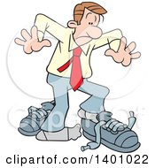 Poster, Art Print Of Cartoon Caucasian Business Man With Big Shoes To Fill