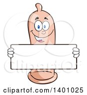 Clipart Of A Cartoon Happy Condom Mascot Character Holding A Blank Sign Royalty Free Vector Illustration
