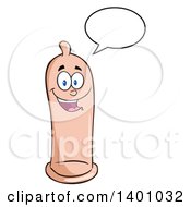 Clipart Of A Cartoon Happy Condom Mascot Character Talking Royalty Free Vector Illustration by Hit Toon