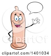 Clipart Of A Cartoon Happy Condom Mascot Character Talking And Waving Royalty Free Vector Illustration by Hit Toon