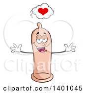 Clipart Of A Cartoon Loving Condom Mascot Character With Open Arms Royalty Free Vector Illustration