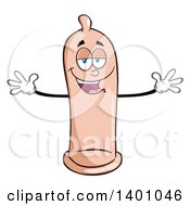 Cartoon Condom Mascot Character With Open Arms