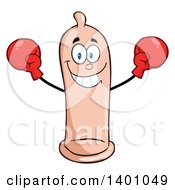 Poster, Art Print Of Cartoon Happy Condom Mascot Character Wearing Boxing Gloves