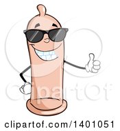 Poster, Art Print Of Cartoon Happy Condom Mascot Character Wearing Sunglasses And Giving A Thumb Up