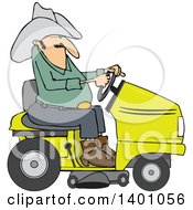 Poster, Art Print Of Chubby Cowboy Riding A Yellow Lawn Mower