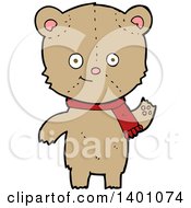 Clipart Of A Cartoon Brown Teddy Bear Wearing A Scarf Royalty Free Vector Illustration