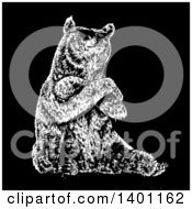 Clipart Of A Black And White Cool Bear Sitting Royalty Free Vector Illustration