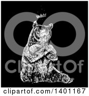 Clipart Of A Black And White Cool Bear Sitting With A Crown Royalty Free Vector Illustration by lineartestpilot