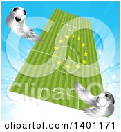 Poster, Art Print Of Floating Soccer Pitch With A Ring Of European Stars And Flying Winged Balls