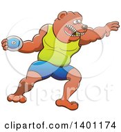 Sporty Athletic Track And Field Bear Performing The Discus Throw