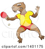 Poster, Art Print Of Sporty Athletic Capybara Playing Table Tennis Ping Pong