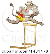 Sporty Athletic Track And Field Donkey Running And Leaping Over A Hurdle