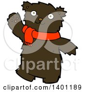 Clipart Of A Cartoon Brown Bear Wearing A Scarf Royalty Free Vector Illustration