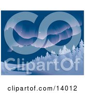 Beautiful Northern Lights Or Aurora Borealis In The Night Sky Over A Stream And Snow Flocked Forest In The Winter Clipart Illustration by Rasmussen Images #COLLC14012-0030