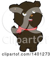Clipart Of A Cartoon Brown Teddy Bear Wearing A Scarf Royalty Free Vector Illustration