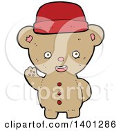 Poster, Art Print Of Cartoon Brown Teddy Bear Wearing A Red Hat