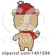 Poster, Art Print Of Cartoon Brown Teddy Bear Wearing A Winter Hat And Scarf