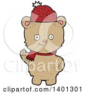 Poster, Art Print Of Cartoon Brown Teddy Bear Wearing A Winter Hat And Scarf