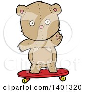 Clipart Of A Cartoon Brown Teddy Bear Skateboarding Royalty Free Vector Illustration