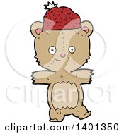Poster, Art Print Of Cartoon Brown Teddy Bear Wearing A Winter Hat