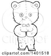 Clipart Of A Cartoon Black And White Lineart Teddy Bear Royalty Free Vector Illustration