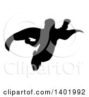 Poster, Art Print Of Black Silhouetted Male Super Hero Flying