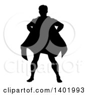 Poster, Art Print Of Black Silhouetted Male Super Hero Standing With Hands On His Hips