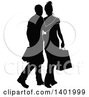 Poster, Art Print Of Silhouetted Black And White Couple Shopping And Carrying Bags