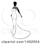 Clipart Of A Silhouetted Black And White Bride In Her Dress Royalty Free Vector Illustration by AtStockIllustration